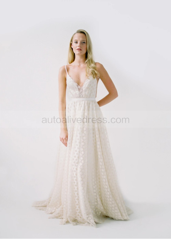 Spaghetti Straps Gold Lace Open Back Wedding Dress Spaghetti Straps Gold Lace Open Back Wedding Dress